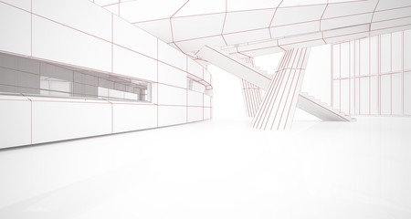 Abstract drawing white parametric interior. Polygon black drawing. 3D illustration and rendering.