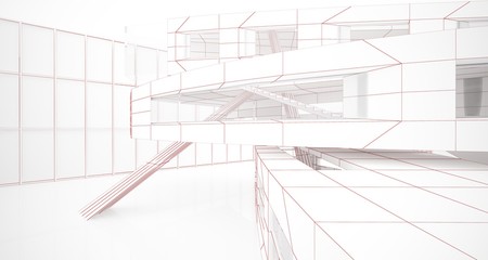 Abstract drawing white parametric interior. Polygon black drawing. 3D illustration and rendering.