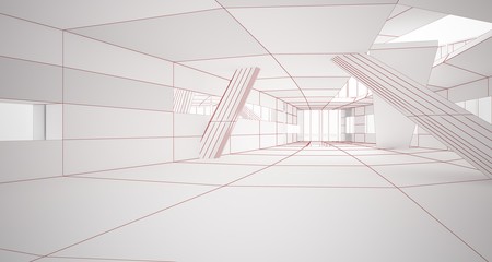 Abstract drawing white parametric interior. Polygon black drawing. 3D illustration and rendering.