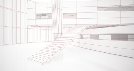 Abstract drawing white parametric interior. Polygon black drawing. 3D illustration and rendering.