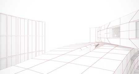 Abstract drawing white parametric interior. Polygon black drawing. 3D illustration and rendering.