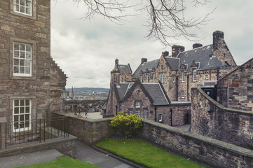 Fototapeta na wymiar Old building of Edinburgh Castle Hospital located at the west courtyard inside Edinburgh Castle, popular tourist attraction and landmark of Edinburgh, Scotland, UK
