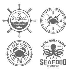 Seafood vector vintage labels, badges, emblems