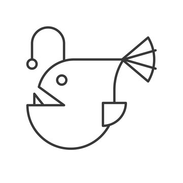 Anglerfish icon, set of ocean life, line design vector