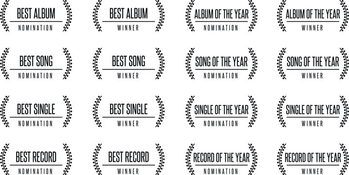Music award best song album winner nomination. Laurel vector logo icon set