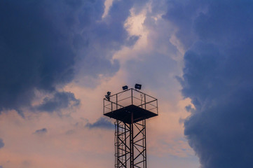 The observation tower on the sky background