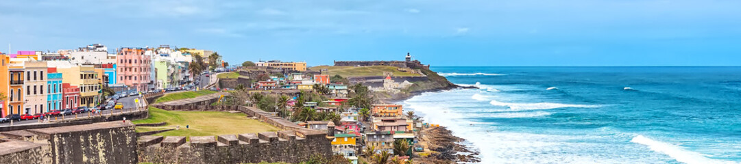 Panorama of San Juan, Puerto Rico Coastline - obrazy, fototapety, plakaty