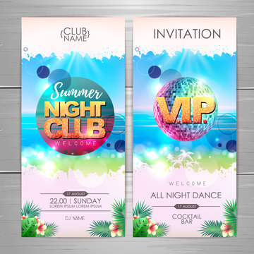 Summer party poster design. Summer night club invitation design