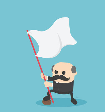 Boss Businessman Holding Success Flag Standing