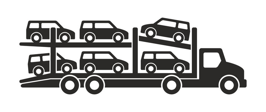 Car carrier truck icon, Monochrome style. isolated on white background