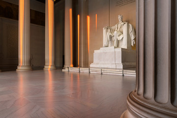 The Lincoln Memorial indoors at Sunrise on the National Mall in Washington DC