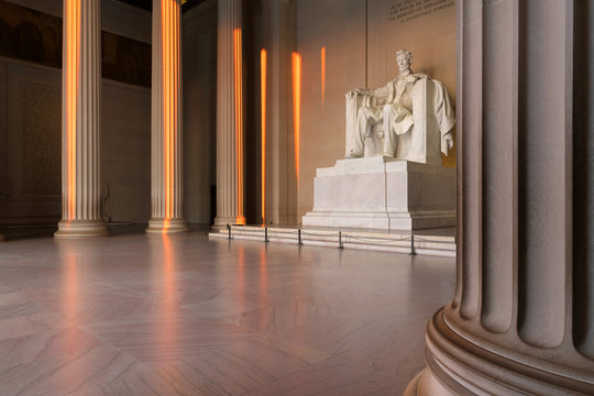 The Lincoln Memorial indoors at Sunrise on the National Mall in Washington DC