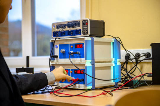 Electrical measuring device. Students learn to work with electricity in college