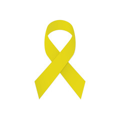 Yellow ribbon on a white background. Symbolic suicide prevention. - 213579706