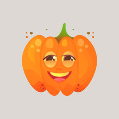 Character cartoon orange pumpkin. Emotional icon. Embarrassed smile, in love, dear. To the day of the Halloween. Stickers for messenger and other communications. Cartoon style.