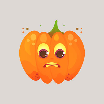 Character cartoon pumpkin. Emotional icon. In an awkward position, uncomfortable, feeling guilty. Halloween. Stickers for messenger and other communications. Vector illustration.