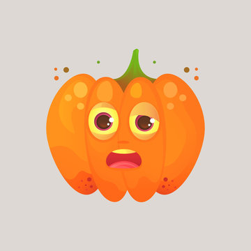 Character cartoon pumpkin. Emotional icon. Drunk, sleepy, tired with squinted eyes, in perplexity. To the day of the Halloween. Stickers for messenger and other communications.