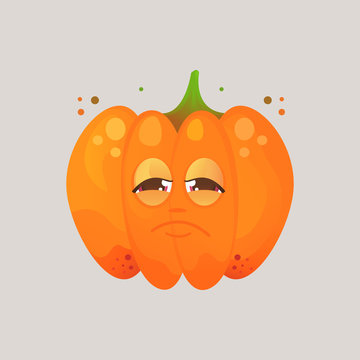Character cartoon pumpkin. Emotional icon. Sadness, tired, sick. Sticker for the messenger and other communication links. Halloween. Vector illustration in cartoon style..