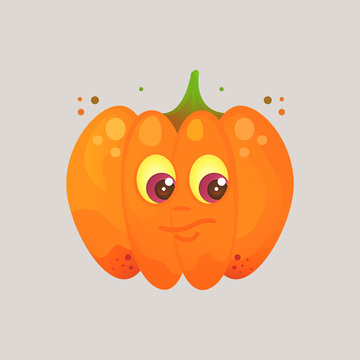 Character cartoon pumpkin. Emotional icon. Interested, suspects, thinks. Sticker for the messenger and other communication links. Halloween. Vector illustration in a cartoon style..