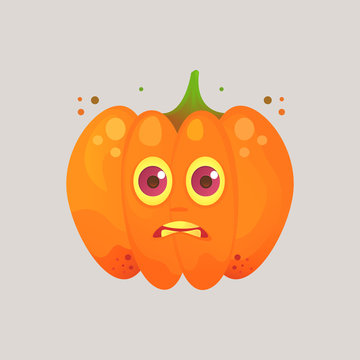 Character cartoon pumpkin. Emotional icon. He is frightened, with big eyes and small pupils, in horror. Halloween. Stickers for messenger and other communications. Cartoon style.
