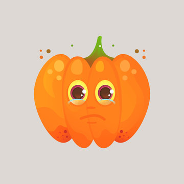 Character cartoon pumpkin. Emotional icon. Annoyance, crying, tears in my eyes. To the day of the Halloween.  Cartoon style. Sticker for messengers and other communications.