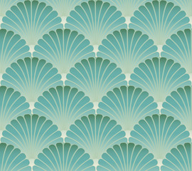 asian style foliage seamless pattern in blue green shades