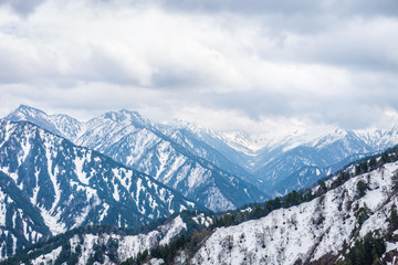 Beautiful view of outside for landscape snow wall from Murodo station in Toyama, Japan The Murodo station is famous for tourist travel japan alps route.