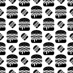 Burger Icon Seamless Pattern, Fast Food Burger