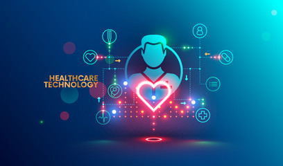 Modern technology in healthcare, medical diagnosis. Online medicine infographic concept. Artificial intelligence help integrate and analysis data about health patients.
