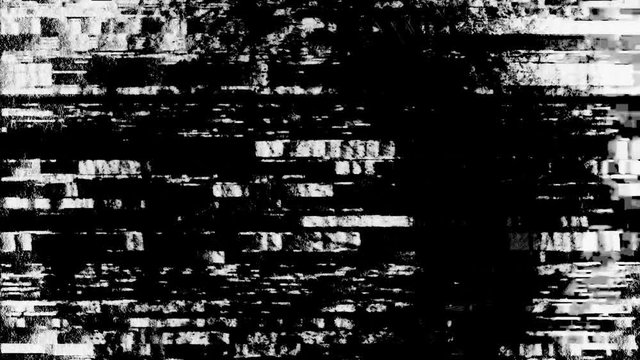 4k video. Glitch effect with noise and drops. Black acrylic paint stroke texture on white paper. Hand made grunge. Background for desigh, art and horror effect