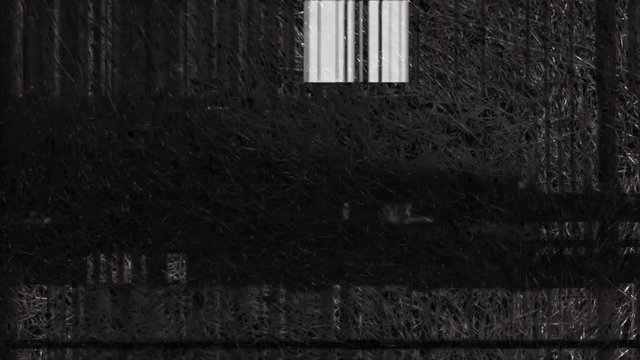 4k video. Glitch effect with noise and drops. Black acrylic paint stroke texture on white paper. Hand made grunge. Background for desigh, art and horror effect