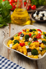 Salad with pasta and feta cheese
