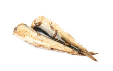 Pile of oil canned sprats isolated