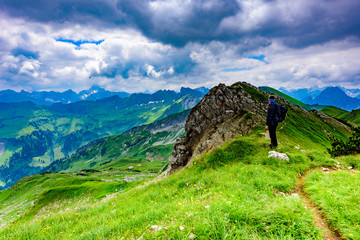 Naklejka premium Panorama View from Nebelhorn Mountain and landscape scenery of alps in Bavaria, Germany