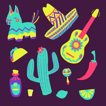 Cinco de mayo mexican illustrations set