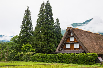 Fototapeta na wymiar Traditional and Historical Japanese village Shirakawago in Gifu Prefecture Japan, Gokayama has been inscribed on the UNESCO World Heritage List due to its traditional Gassho-zukuri houses