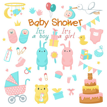 Baby shower vector icon set