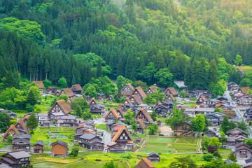Naklejka premium Traditional and Historical Japanese village Shirakawago in Gifu Prefecture Japan, Gokayama has been inscribed on the UNESCO World Heritage List due to its traditional Gassho-zukuri houses
