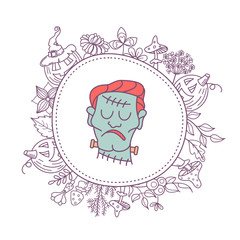 Happy Halloween vector illustration. Hand drawn greeting card, invitation for a Halloween party.