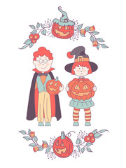 Happy Halloween vector illustration. Hand drawn greeting card, invitation for a Halloween party.