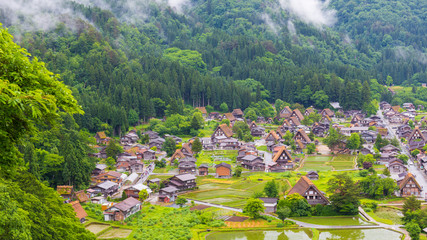 Fototapeta na wymiar Traditional and Historical Japanese village Shirakawago in Gifu Prefecture Japan, Gokayama has been inscribed on the UNESCO World Heritage List due to its traditional Gassho-zukuri houses