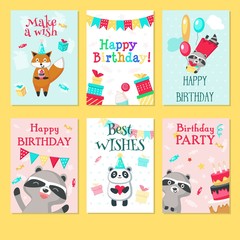 Happy birthday card vector template set