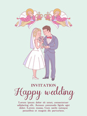 Happy weddings. Wedding ceremony. Wedding in Church. Wedding card, wedding invitation. Vector illustration.