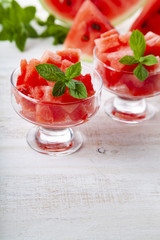 Pieces of watermelon and mint in a plate