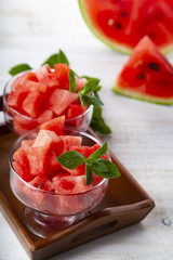 Pieces of watermelon and mint in a plate