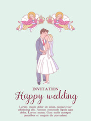 Happy weddings. Wedding ceremony. Wedding in Church. Wedding card, wedding invitation. Vector illustration.