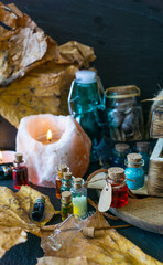 Magic concept. Potions in bottle