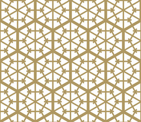 Seamless pattern based on Japanese ornament Kumiko.Golden color.