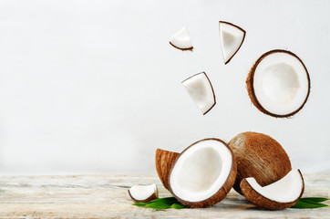 Coconut with flying slices