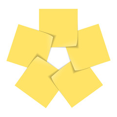 5 yellow post it paper notes.